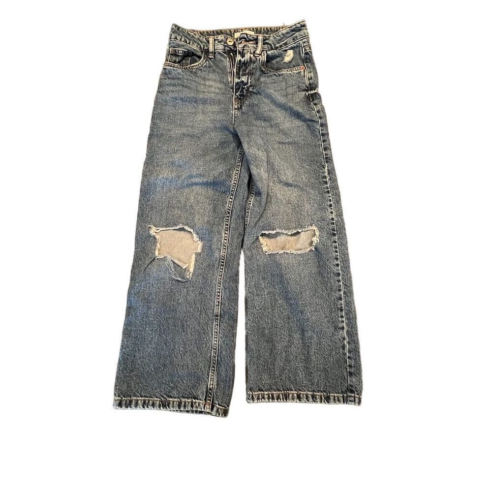 MNG Unisex Baggy Distressed Blue Jeans Size M Relaxed Fit Denim 32 Inseam